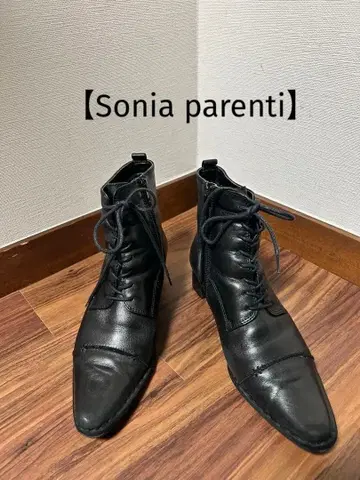 남성용 천연 가죽 스틸레토 레이스업 부츠 블랙 24.5cm