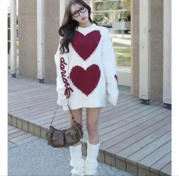 Darich 하트 로고 로우게이지 니트 튜닉