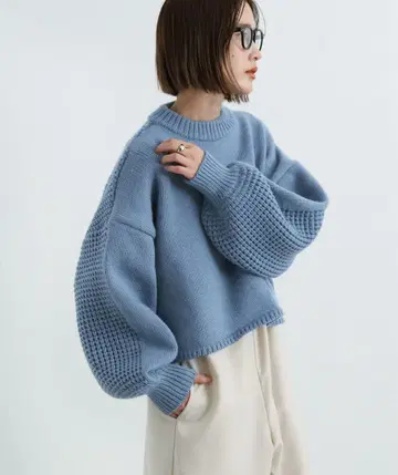 셀렉모카 투 페이스 숏 니트 블루 F 파랑