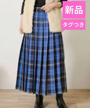 새상품 어반 리서치 서니 라벨 체크 플리츠 이지 스커트 블루