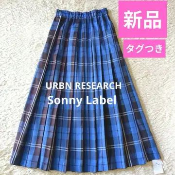 새상품 어반 리서치 서니 라벨 체크 플리츠 이지 스커트 블루