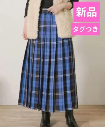 새상품 어반 리서치 서니 라벨 체크 플리츠 이지 스커트 블루