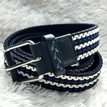 에르메네질도 제냐 벨트 뜨개질 메쉬 가죽 네이비