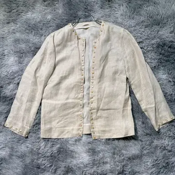 hLam 노카라 자켓 M 천연색 린넨 100% 비쥬 이탈리아제