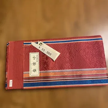 차분한 빨간색 꽃무늬 직물 스트라이프 직물 반폭 오비 22,000엔