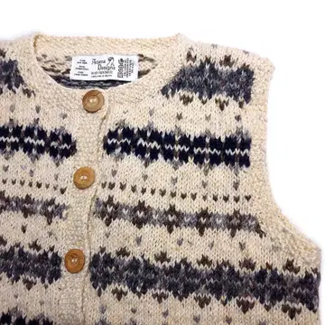 아테나 디자인 페어아일 패턴 핸드 니트 베스트 아일랜드제 빈티지