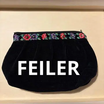 FEILER 블랙 벨벳 파우치 꽃무늬 셔닐 직조