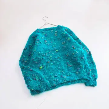 빈티지 컬러풀 네프 에메랄드 그린 모헤어 니트