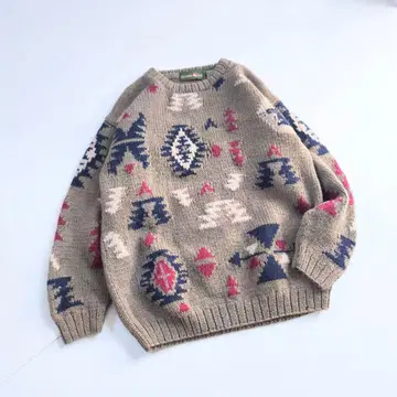 90s 아웃백 레드 네이티브 무늬 울 니트 스웨터 M C8