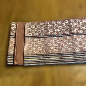 꽃무늬 핑크 반폭 오비 새상품급 순수 실크