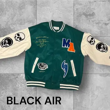 스컬 모티브 바시티 자켓 그린/화이트