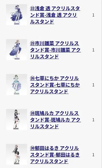 제일복권 아이돌 마스터 샤이닝 아크릴 스탠드 5종