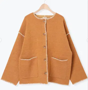 사만사 모스모스 블랭킷 스티치 니트 자켓 카멜