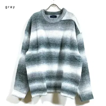 새상품 그라데이션 보더 빅 실루엣 스웨터 남성용 그레이 L