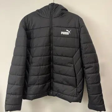남성용 PUMA 블랙 후드 부착 패딩 자켓