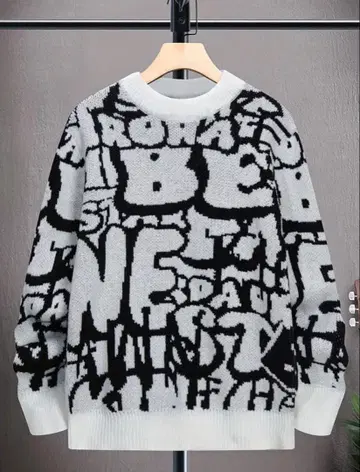 그레이 블랙 그래픽 니트 스웨터