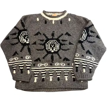 빈티지 80s 에콰도르 니트 스웨터 태양 무늬 구제 의류