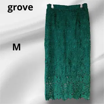 그로브 타이트 스커트 롱 레이스 플라워 꽃무늬 다크 그린 그린 M