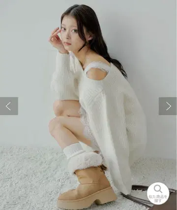 원숄더 레이스 니트 미니 원피스