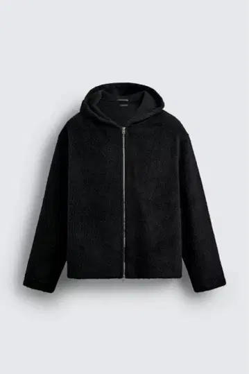 zara 인조 모피 셔츠 자켓 후드 부착 L 블랙