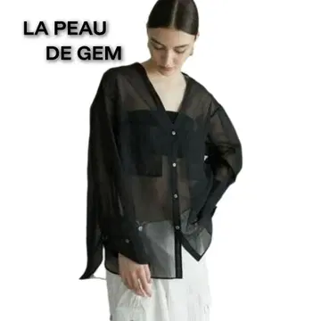 LA PEAU DE GEM 블랙 시어 블라우스 F 블랙