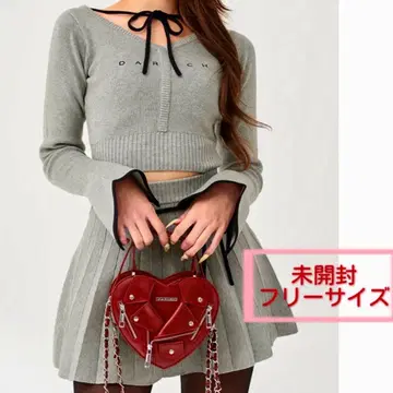 다리치 웨이스트 오픈 리본 디자인 니트 미니 원피스 darich F