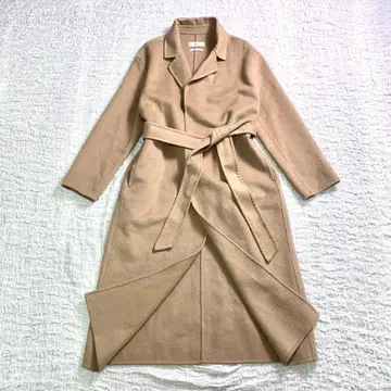 MNG 울 코트 롱 코트 베이지 허리 리본 부착 handmade