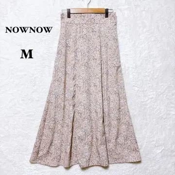 나우나우 플레어 스커트 미니 꽃무늬 롱 기장 백 밴딩 M 베이지 올 패턴