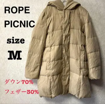ROPE PICNIC 베이지 후드 부착 다운 자켓 코트 M