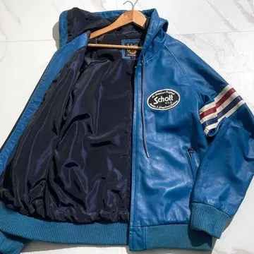 [ 새상품급/L ] schott 샷 램 가죽 자켓 후드티 블루