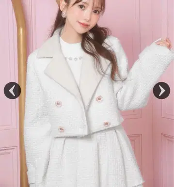 미셸 마카롱 셋업 화이트 트위드 자켓 슬림 레그 스커트 XS