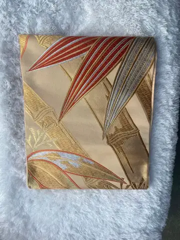 골드 컬러 잎 무늬 후쿠로 오비