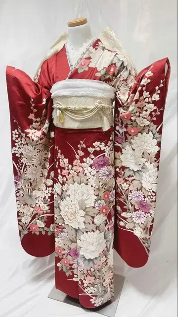 빨간색 꽃무늬 후리소데 후리소데 성인식 후리소데 7세트 후리소데 풀세트