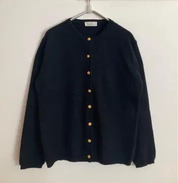 캐시미어 100% 크루넥 가디건 골드 버튼