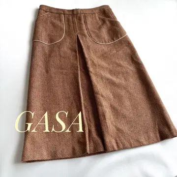 GASA 가사 울 스커트 트위드 베이지 턱