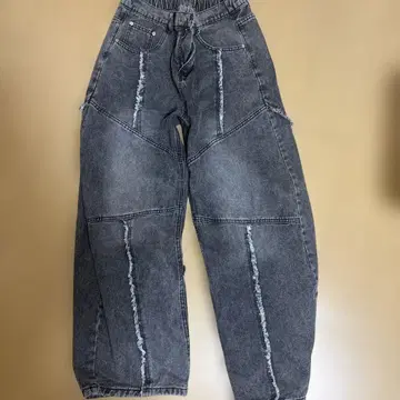 그레이 데미지 가공 와이드 팬츠