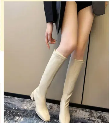 아이보리 슬림핏 롱 부츠