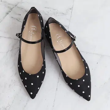스트랩 플랫슈즈 도트 멜리 제인 블랙