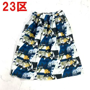 A4199 23구 롱 스커트 면 코튼 플레어 올 패턴 네이비 38