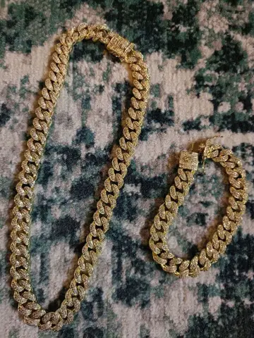 KRKC&CO 쿠바 골드 체인 목걸이와 팔찌 세트