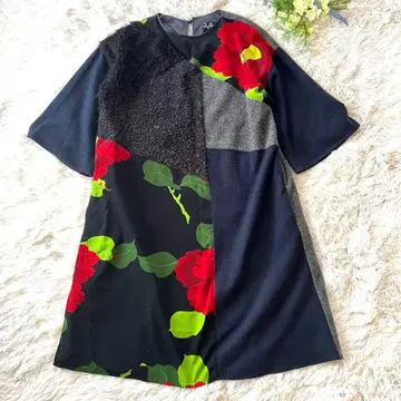 후리후 동백 프린트 7부 소매 원피스 튜닉