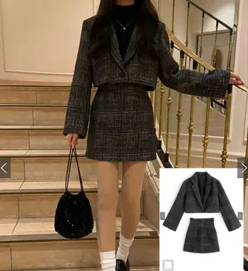 트위드 숏 기장 자켓 x 미니 스커트 셋업 M