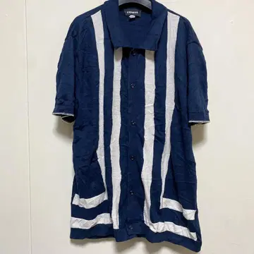 EXPRESS [ L ] 네이비 화이트 스트라이프 반팔 셔츠 원피스 L