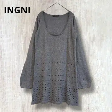 [잉그] 비쥬 니트 튜닉 스웨터 미니 원피스 그레이 M