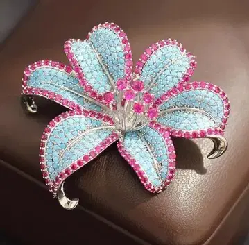 이탈리아 구매 파랑과 핑크 꽃 브로치