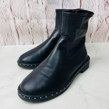 [ 고품질 ] ZARA 자라 숏부츠 가죽 통굽 사이드 지퍼 36(23)