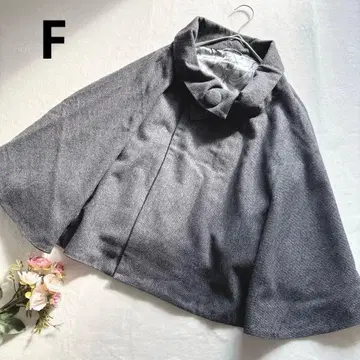 케이프 코트 판초 아우터 울 혼방 라메 심플 성숙/러블리 그레이