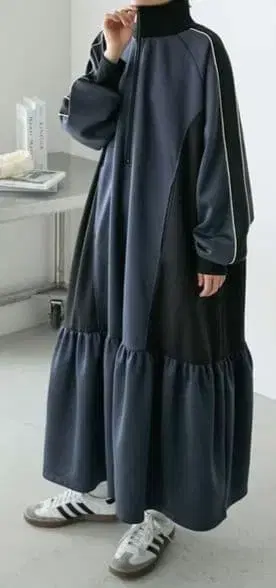 forksy. 하프 지퍼 라인 배색 트랙 저리 원피스 롱 원피스