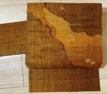 8촌 나고야 오비 순수 실크 중고 마가츠무기 금빛 브라운 캐주얼 새상품급