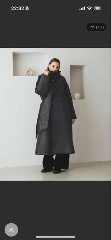 더블 브레스트 샤기 머플러 코트